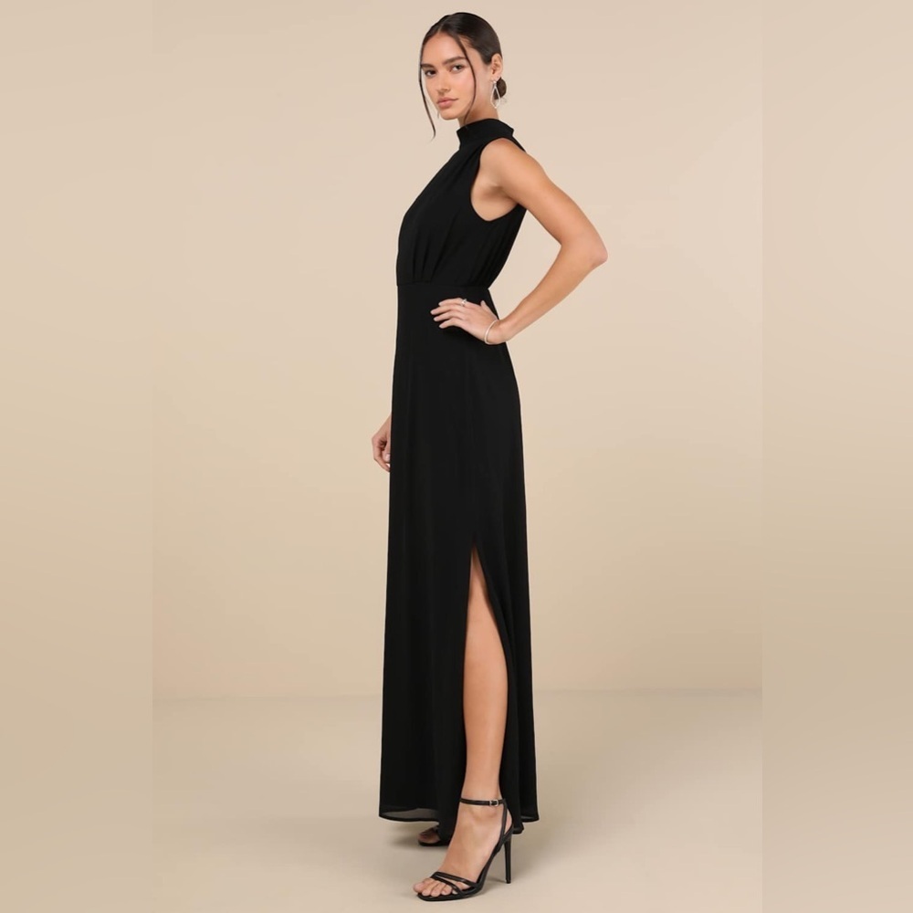 LULU'S Classic Elegance Black
Chiffon Sleeveless Mock Neck Maxi
Dress - Picture 2 of 5